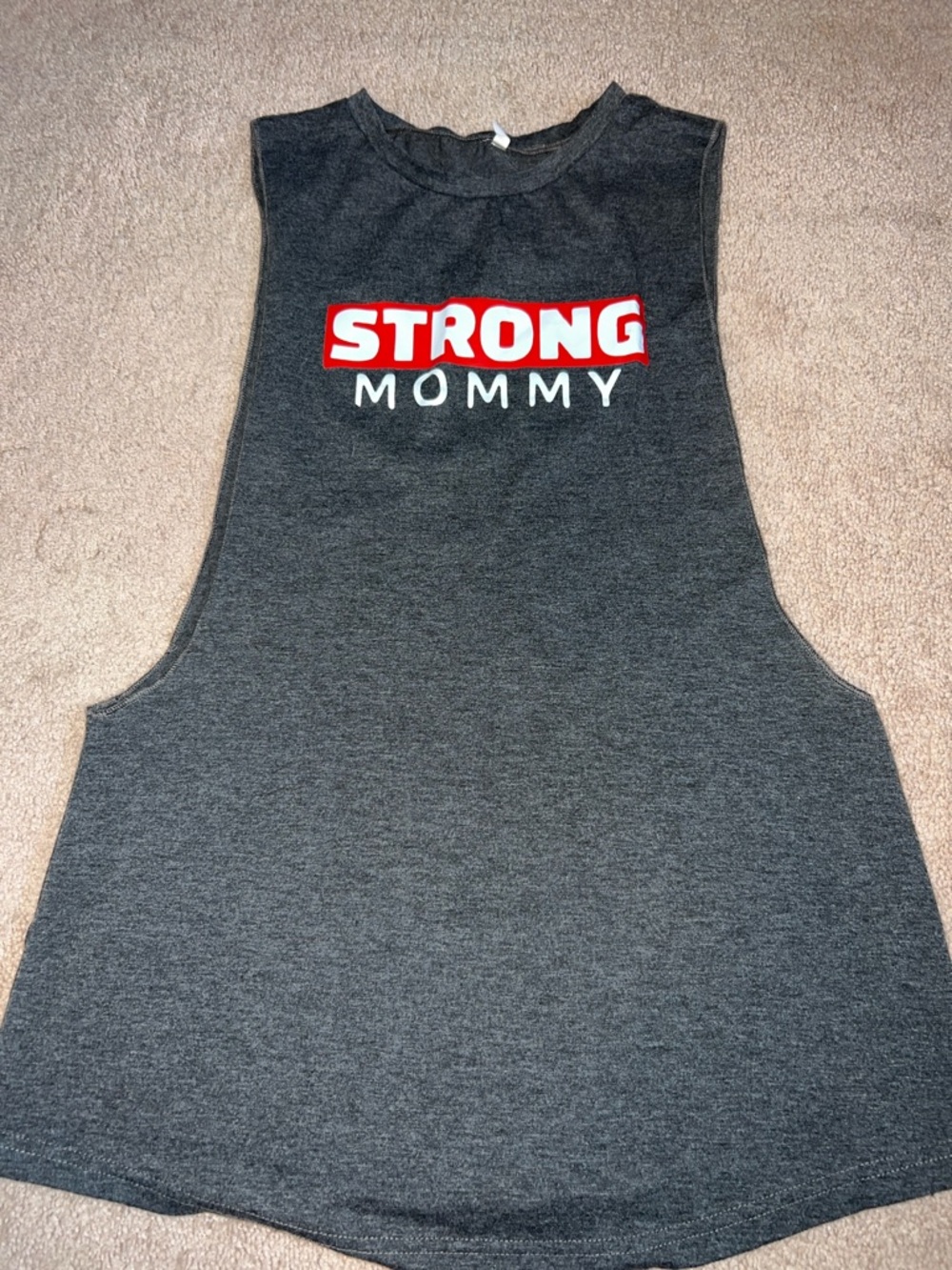 Strong Mommy Sleeveless Muscle Tank - Dark Gray with Red/White Logo